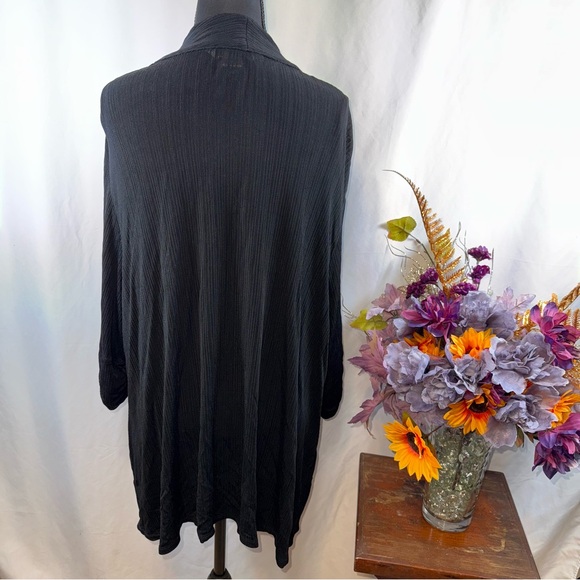 TanJay Black Open Front Duster Cardigan Ribbed Long Sleeve Plus 3X - Picture 3 of 8